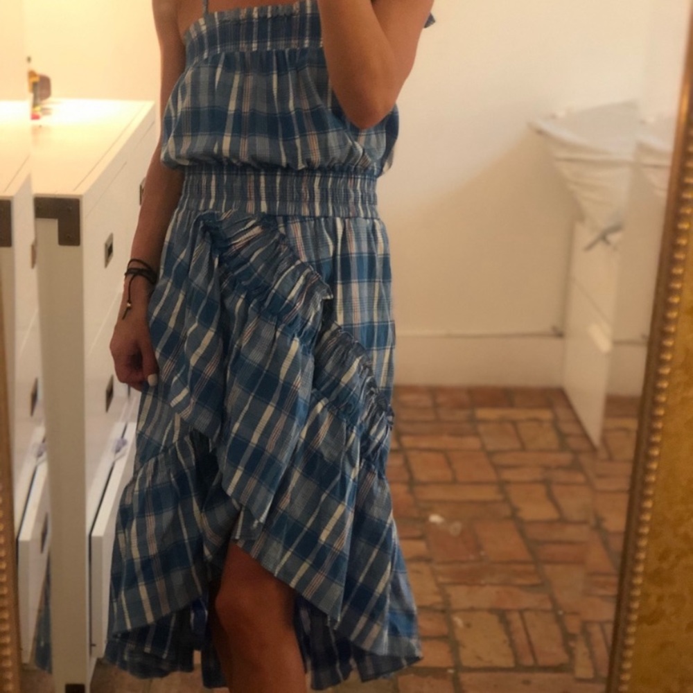 Misa Los Angeles Blue Plaid Midi Dress - Picture 2 of 4
